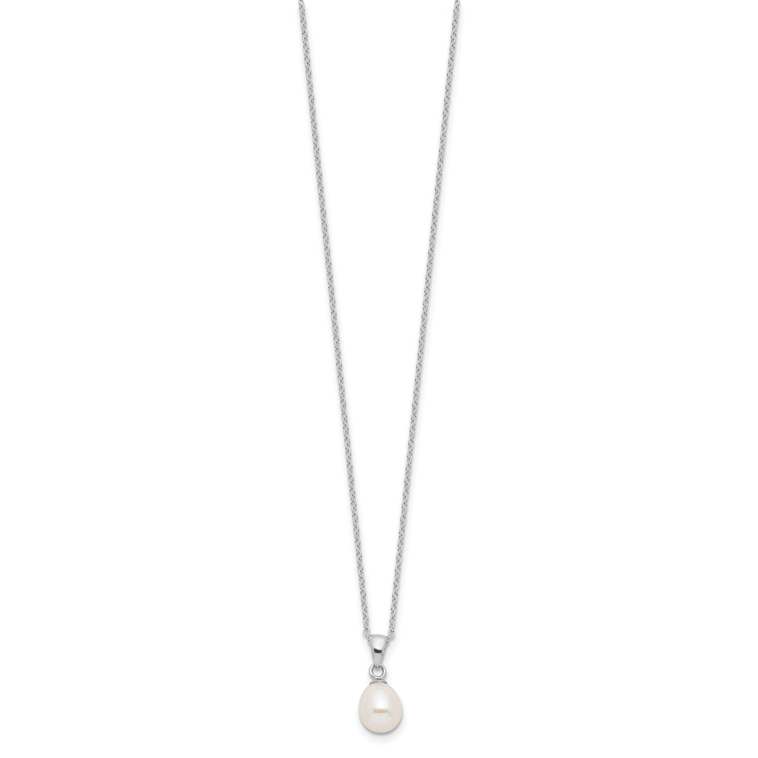 Sterling Silver Rhodium-plated FWC Pearl Necklace/Stud Earring Set