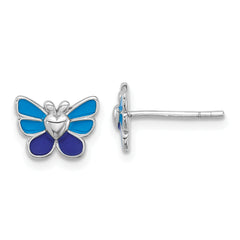 Sterling Silver Rhodium-plated Polished & Enameled Butterfly Children's Earring Ring & Pendant Set