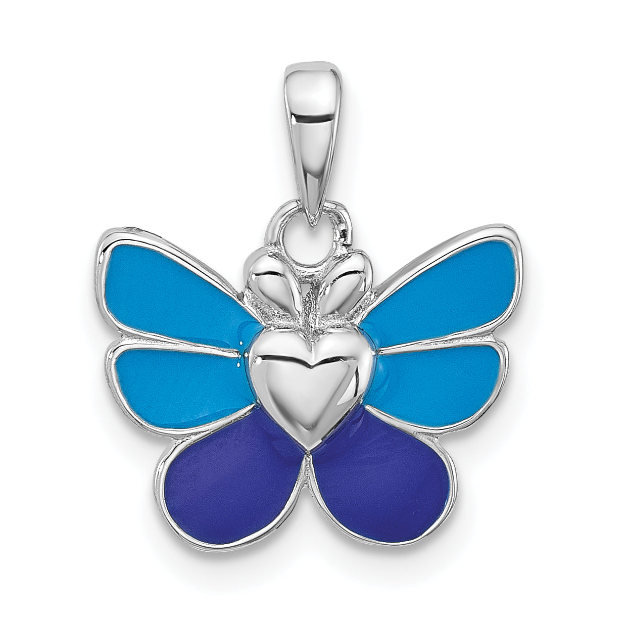 Sterling Silver Rhodium-plated Polished & Enameled Butterfly Children's Earring Ring & Pendant Set