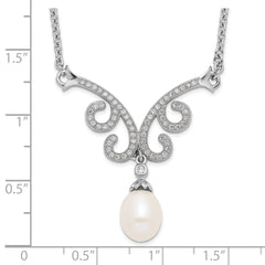 Sophia Jewelers Sterling Silver Pearl CZ Necklace with Rhodium Finish