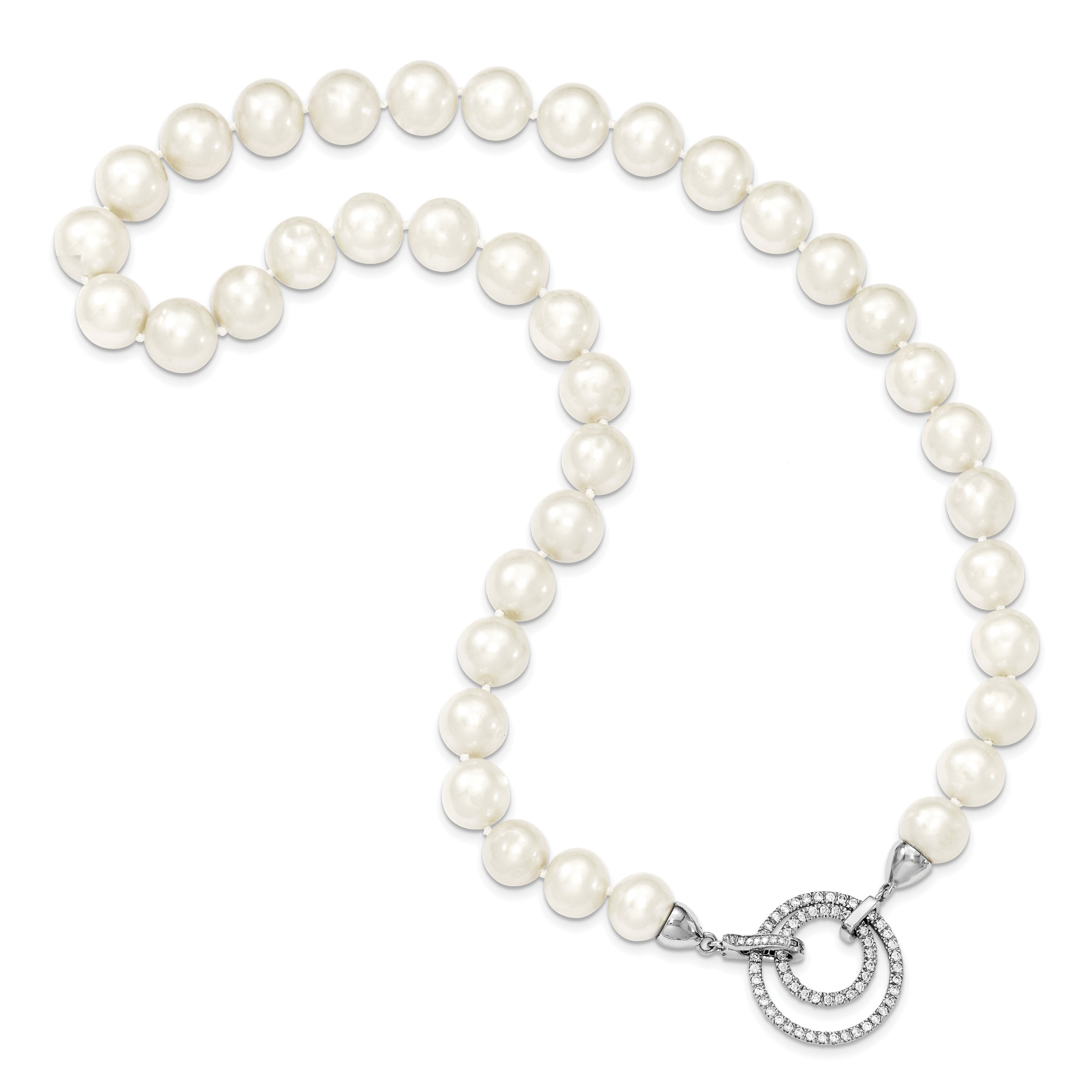 Sophia Jewelers Sterling Silver Adjustable Pearl Necklace with CZ Accents