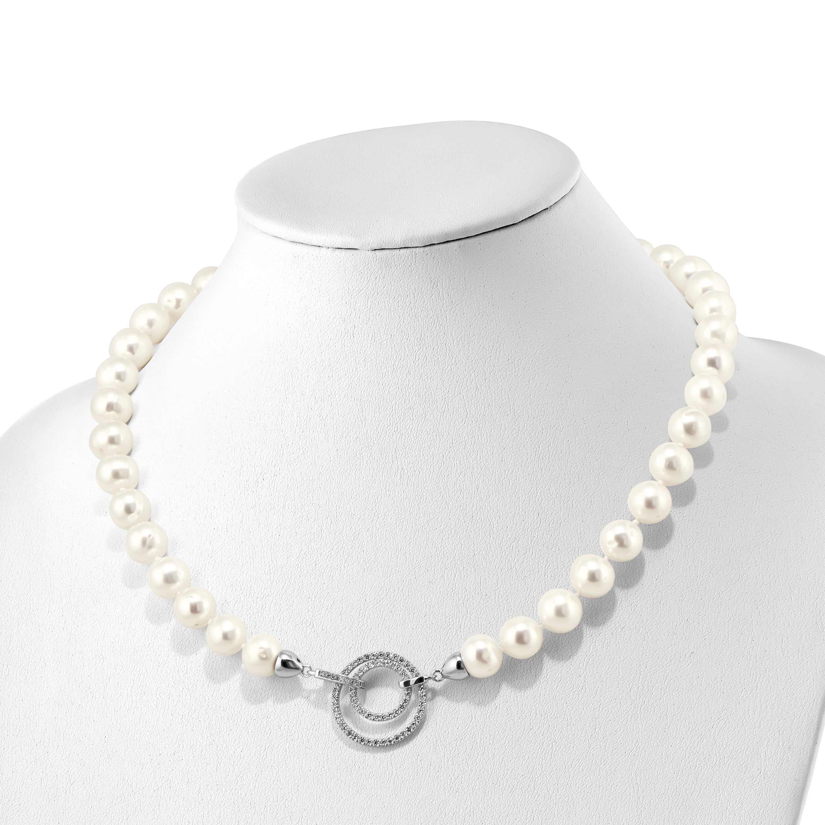 Sophia Jewelers Sterling Silver Adjustable Pearl Necklace with CZ Accents