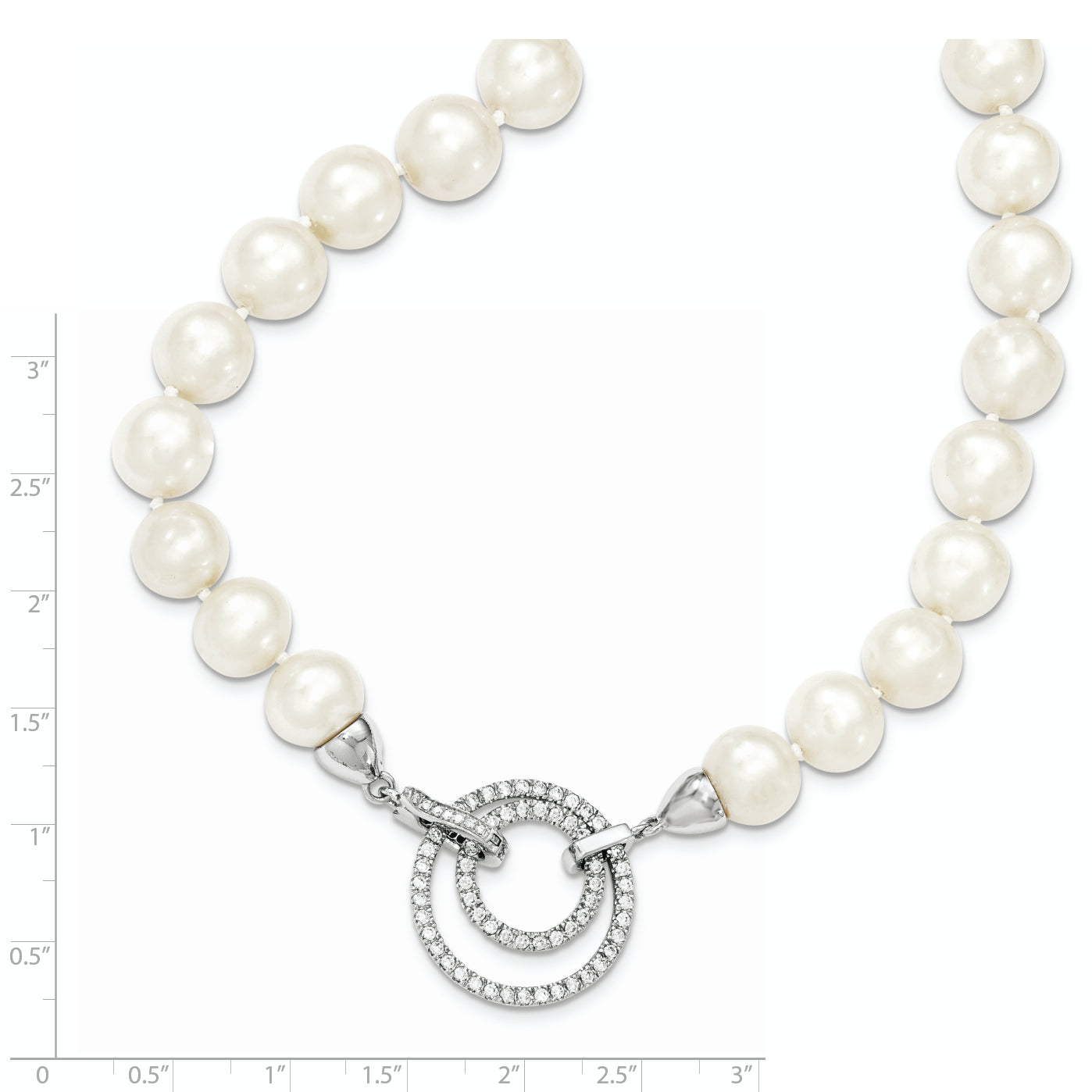 Sterling Silver RH 10-11mm White FWC Pearl CZ Clasp Adjust. Necklace