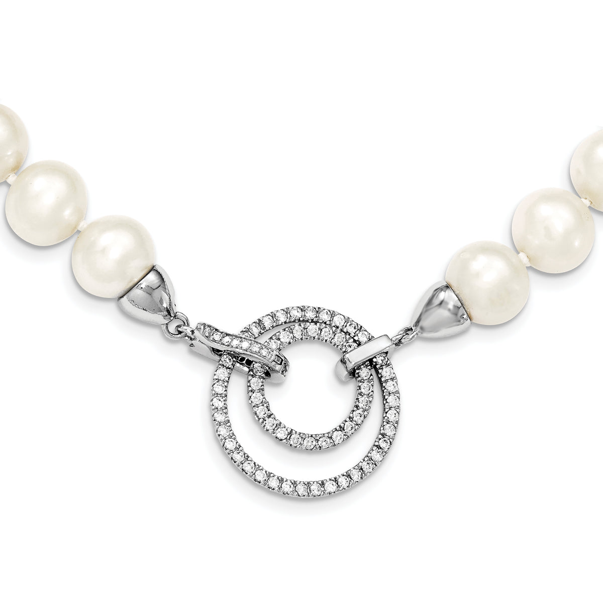 Sterling Silver RH 10-11mm White FWC Pearl CZ Clasp Adjust. Necklace