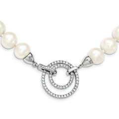 Sterling Silver RH 10-11mm White FWC Pearl CZ Clasp Adjust. Necklace