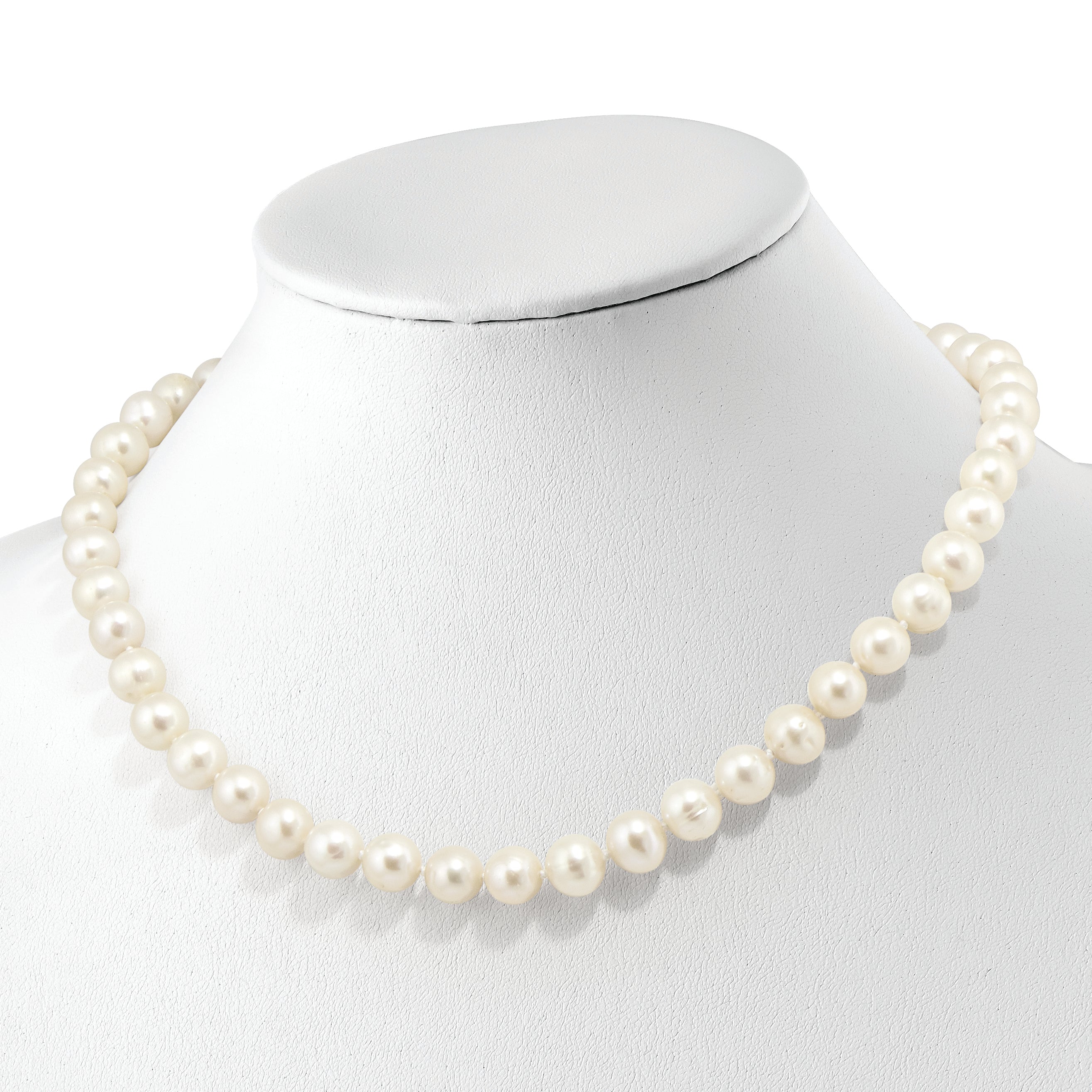 Sterling Silver RH 9-10mm White FWC Pearl CZ Clasp Adjust. Necklace