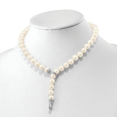 Sophia Jewelers Sterling Silver Pearl Necklace with CZ Clasp Adjust