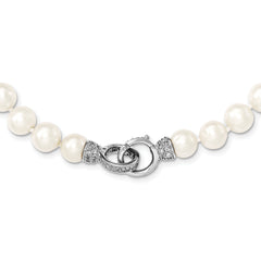 Sterling Silver RH 9-10mm White FWC Pearl CZ Clasp Adjust. Necklace