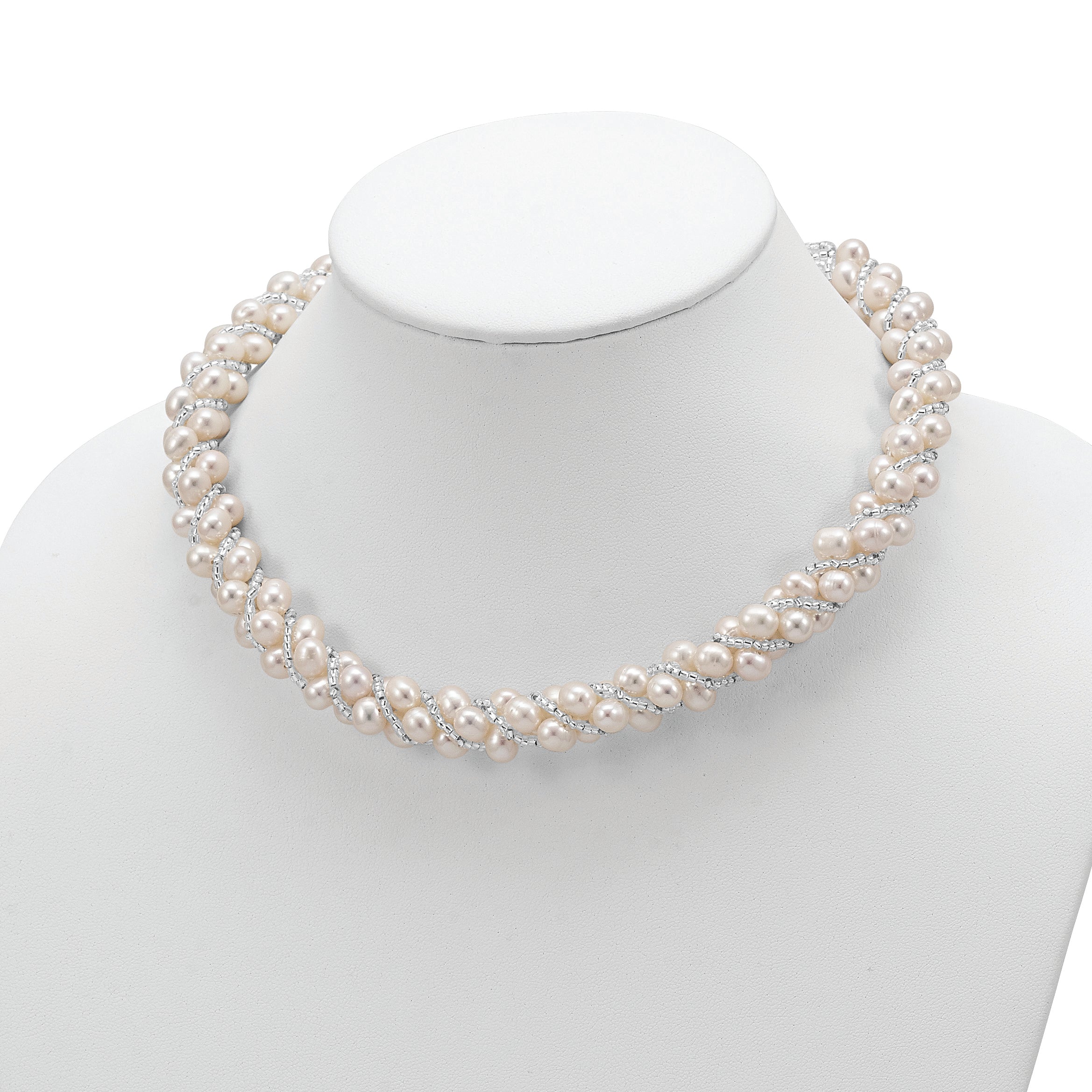 Sophia Jewelers Sterling Silver Pearl Crystal Multi-Strand Necklace