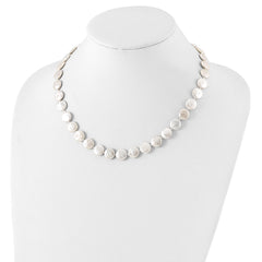 Sterling Silver 925 Coin Pearl Necklace with Rhodium-Plated Polished Finish