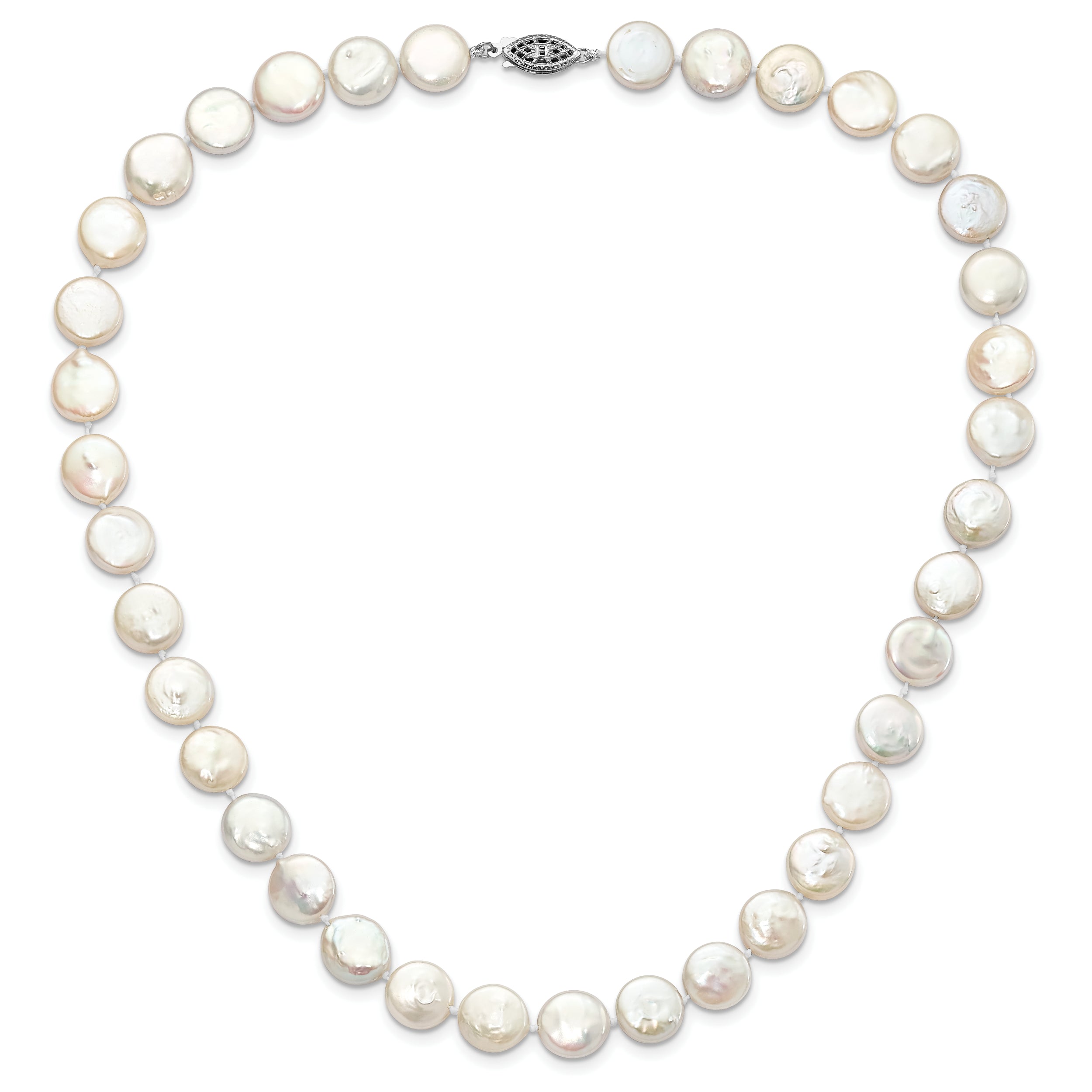 Sterling Silver 925 Coin Pearl Necklace with Rhodium-Plated Polished Finish