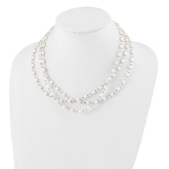 Sterling Silver 4-5mm Freshwater Cultured Pearl & Crystal Bead 3-Strand w/ 2in ext Necklace