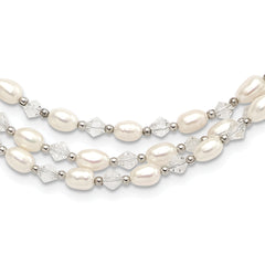 Sterling Silver 4-5mm Freshwater Cultured Pearl & Crystal Bead 3-Strand w/ 2in ext Necklace