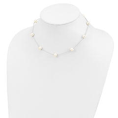 Sterling Silver Rhodium-plated 9 station FWC Pearl Chain Necklace