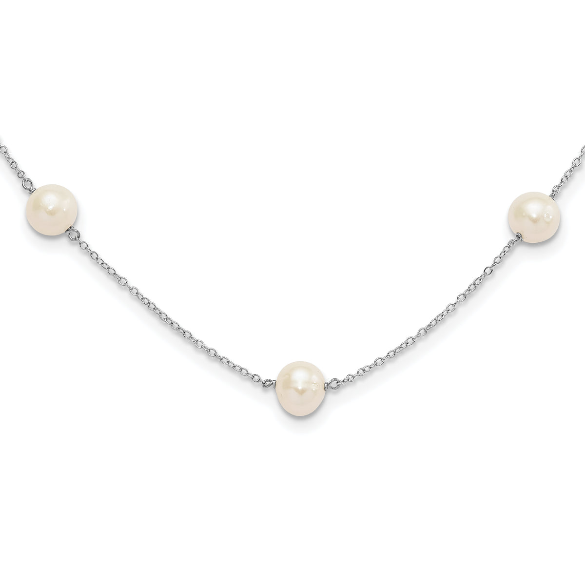 Sterling Silver Rhodium-plated 9 station FWC Pearl Chain Necklace