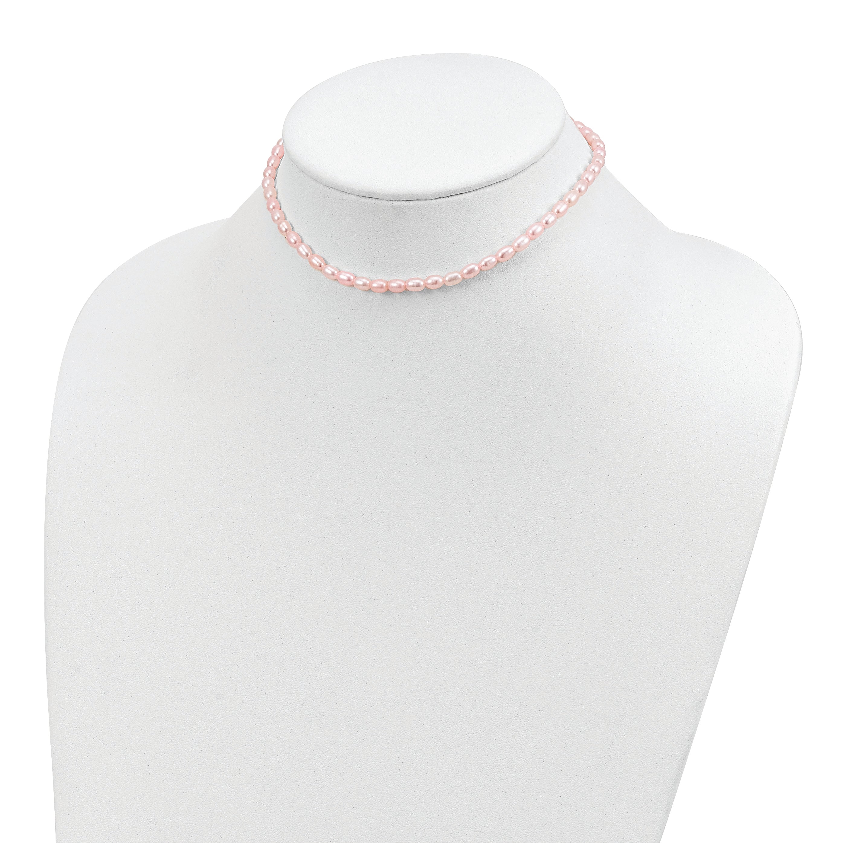 Sterling Silver Rhodium-plated 4-5mm Pink Rice Freshwater Cultured Pearl Children's Necklace