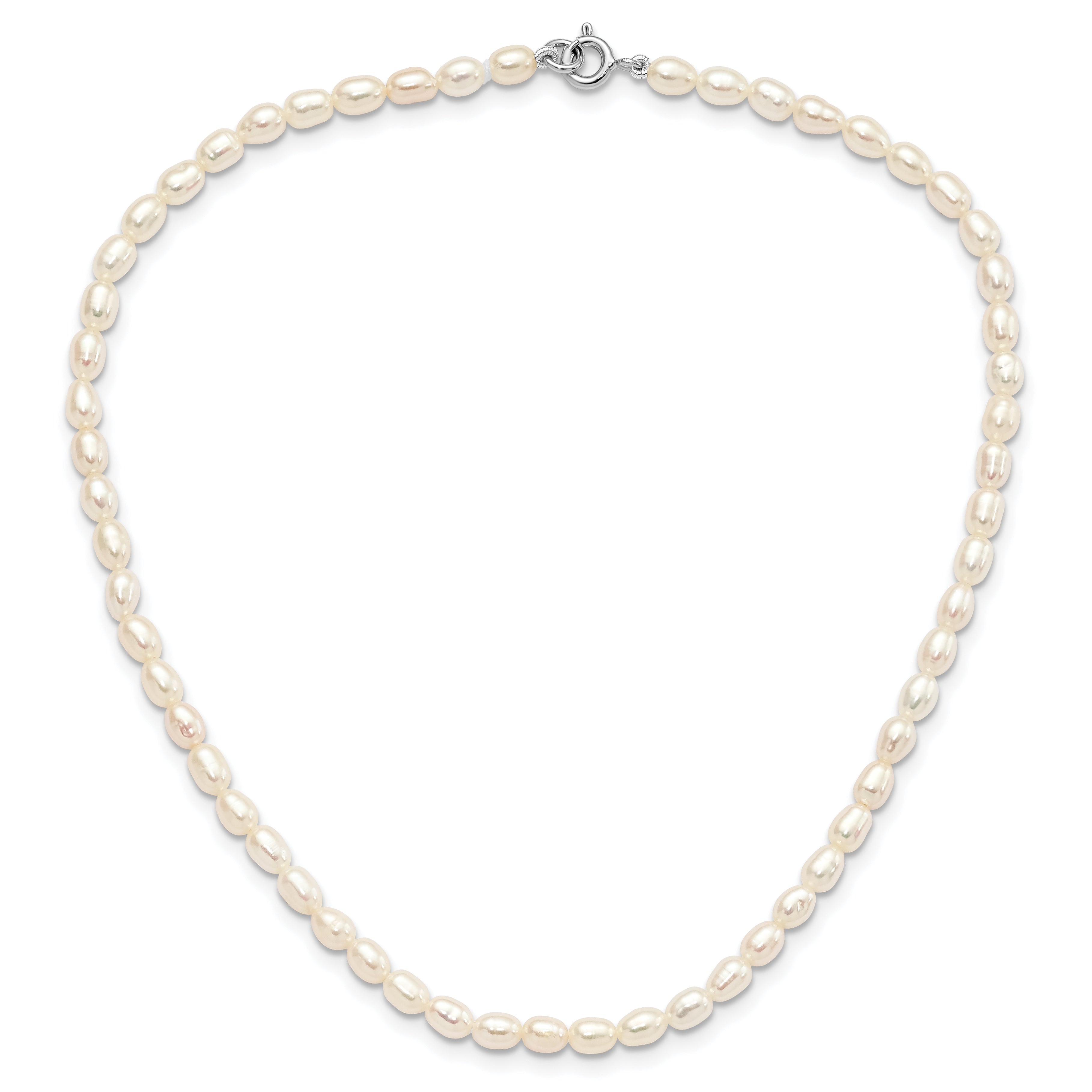 Sterling Silver Rhodium-plated 4-5mm White Rice Freshwater Cultured Pearl Children's Necklace