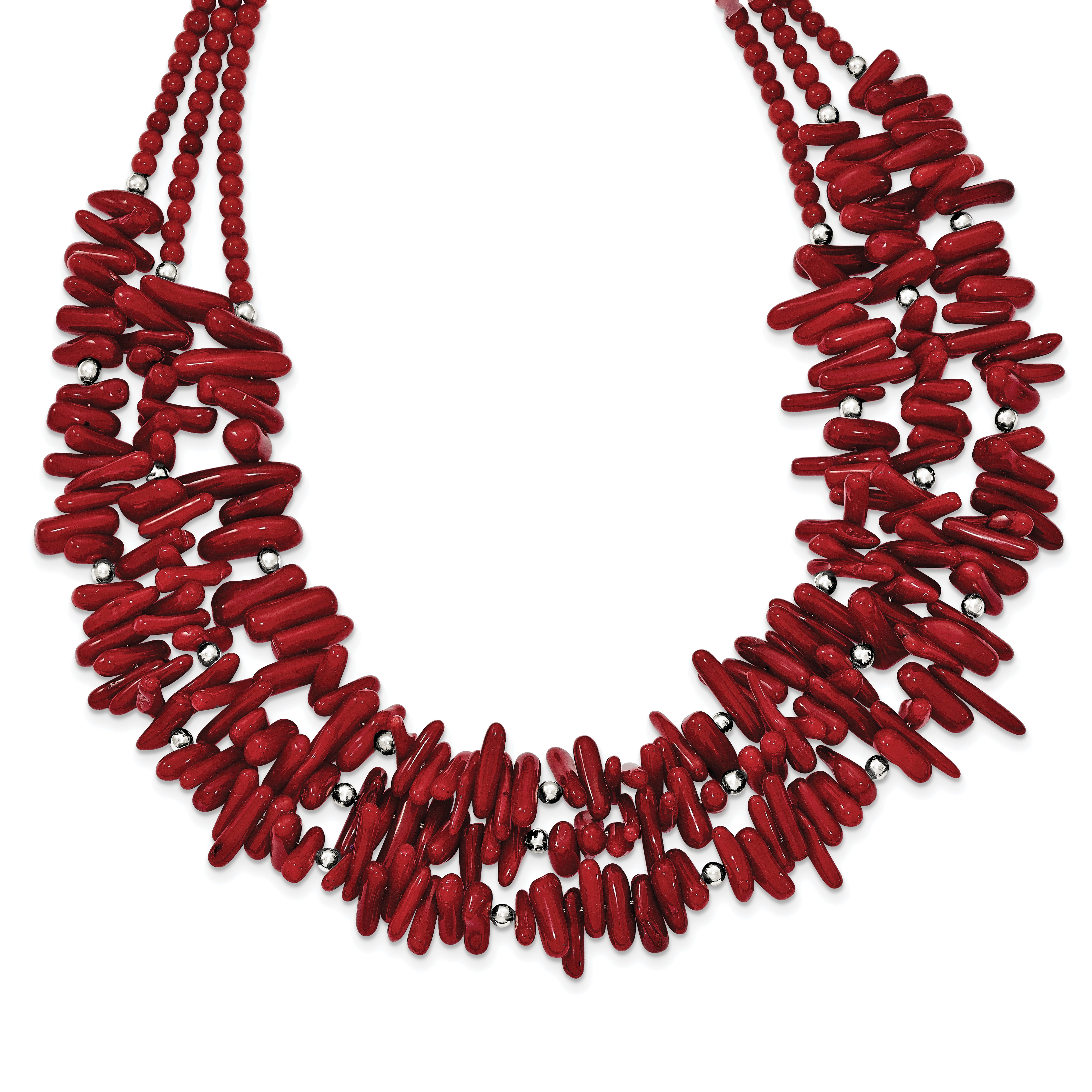 Sterling Silver Red Coral Polished Necklace with Lobster Clasp Extension