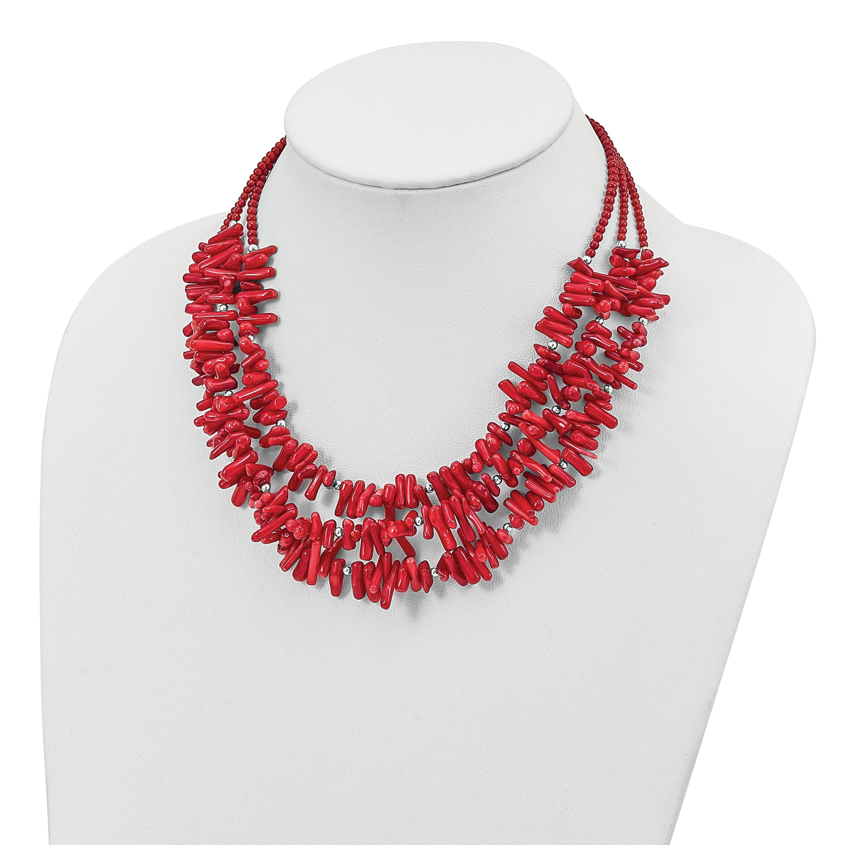 Sterling Silver Red Coral Polished Necklace with Lobster Clasp Extension