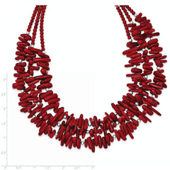 Sterling Silver Three Strand Red Coral 16.50 inch Necklace with 2 inch extension