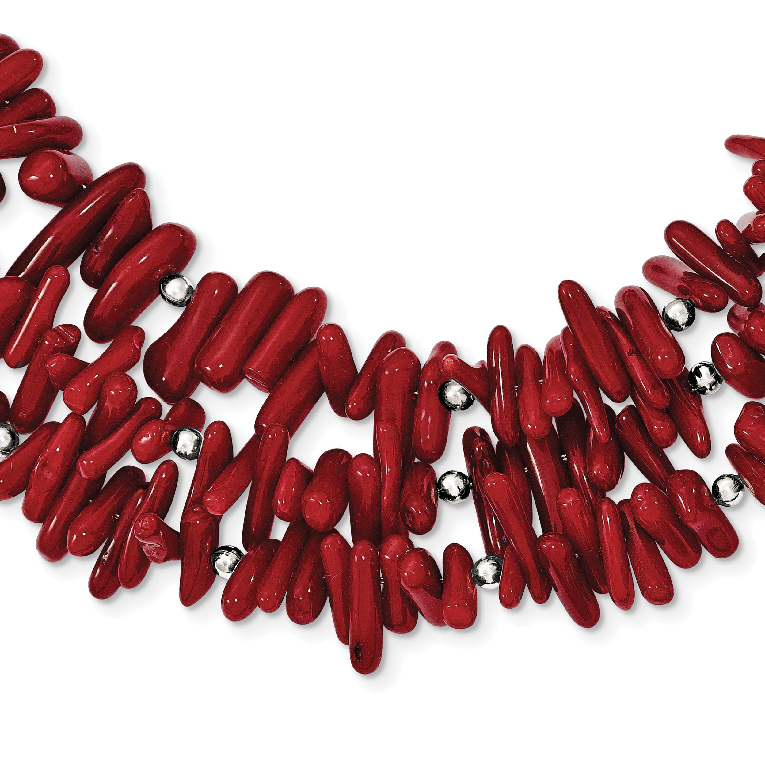 Sterling Silver Three Strand Red Coral 16.50 inch Necklace with 2 inch extension