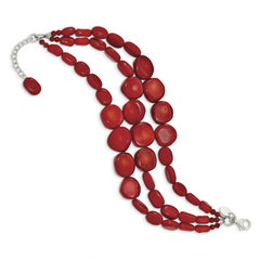 Sterling Silver Triple Strand Red Coral 7 inch Bracelet with 1 inch extension