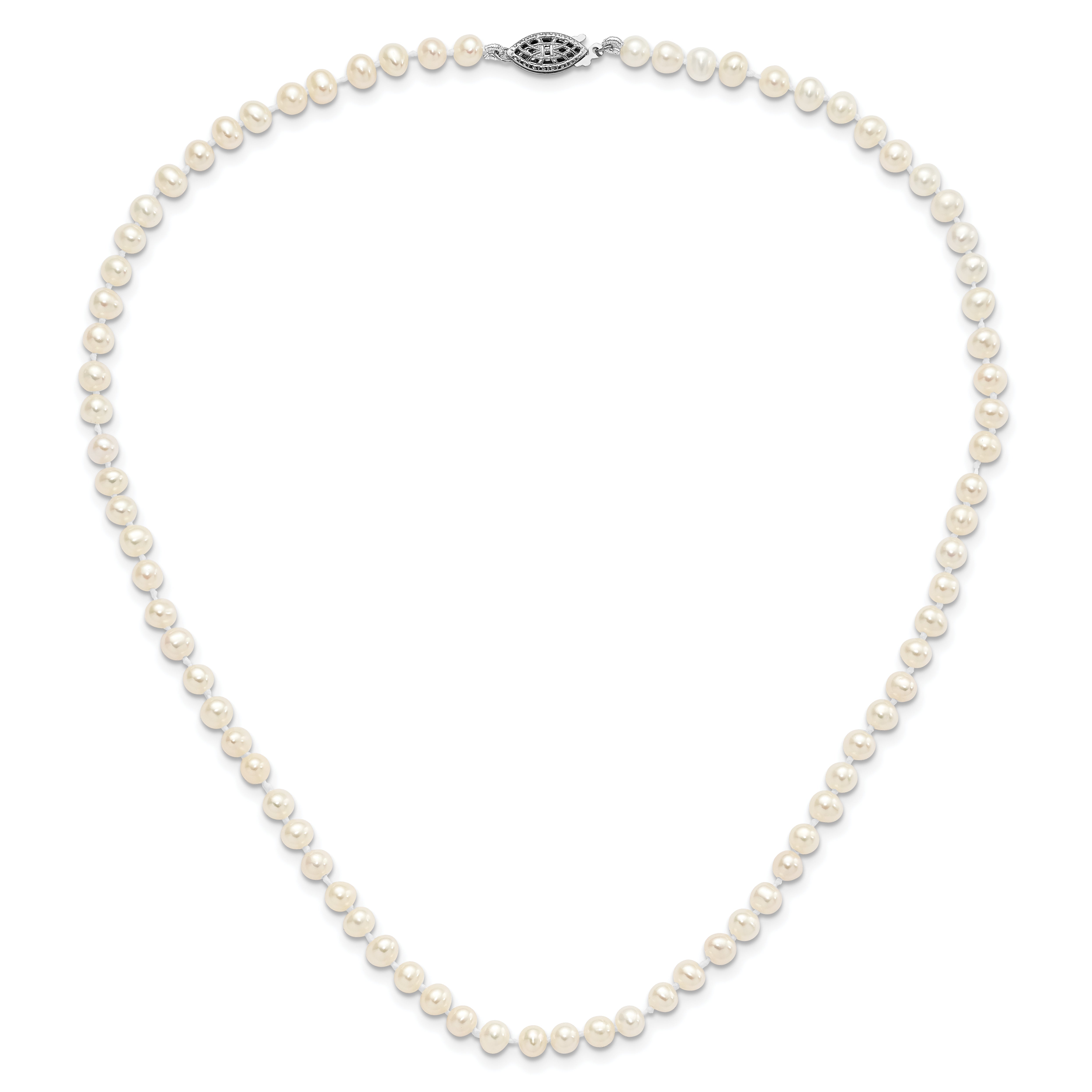 Sterling Silver Rhodium 4-5mm White FWC Pearl Necklace