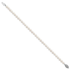 Sterling Silver Rhodium 4-5mm White FWC Pearl Bracelet