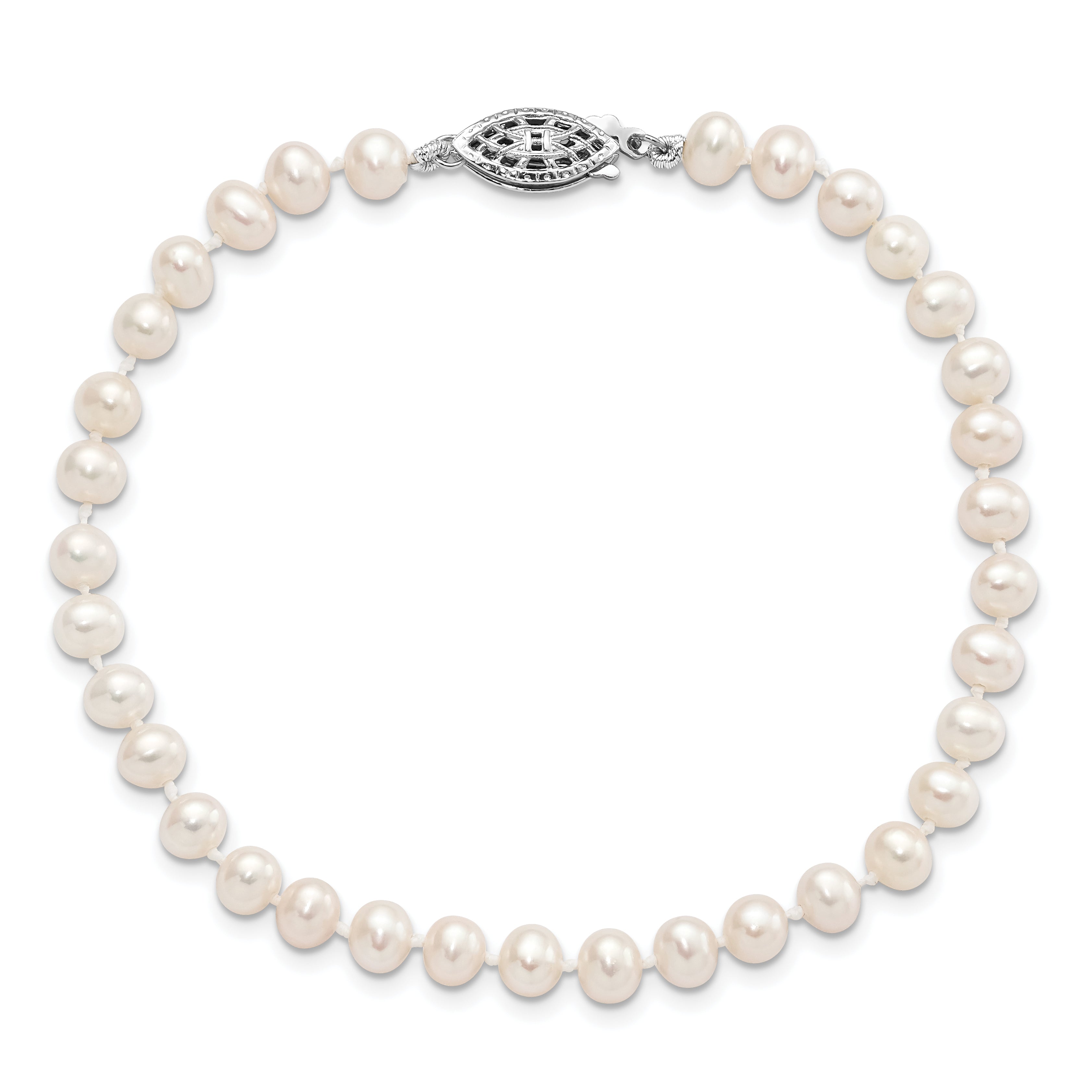 Sterling Silver Rhodium 4-5mm White FWC Pearl Bracelet