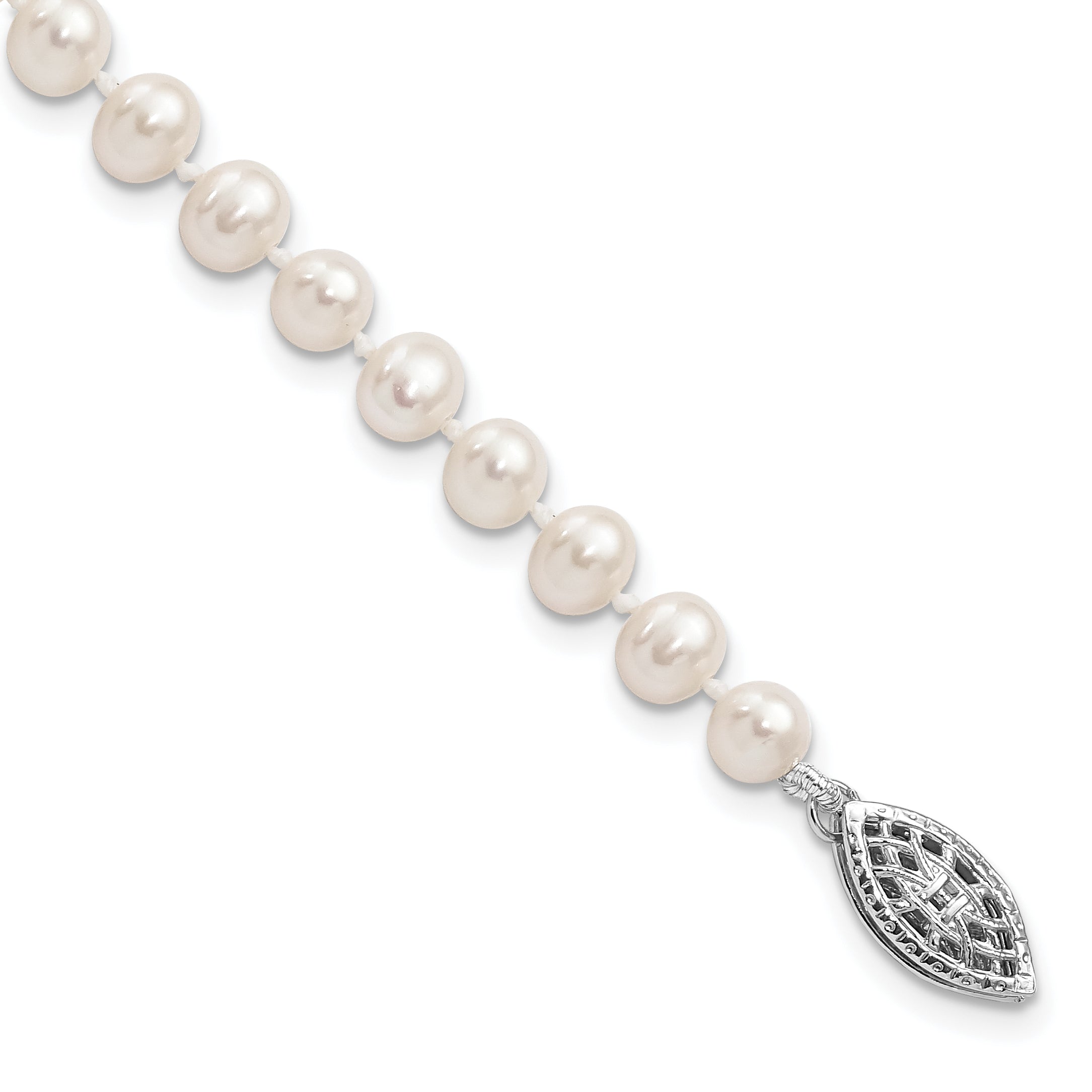 Sterling Silver Rhodium 4-5mm White FWC Pearl Bracelet