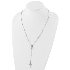 Sterling Silver Rhodium Plated Polished Beaded Rosary