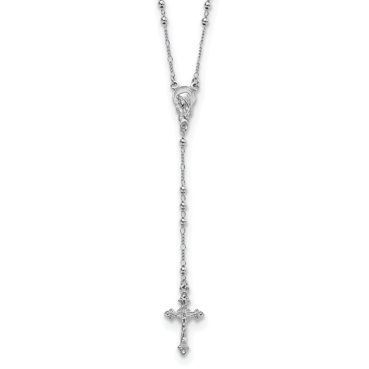 Sterling Silver Rhodium Plated Polished Beaded Rosary