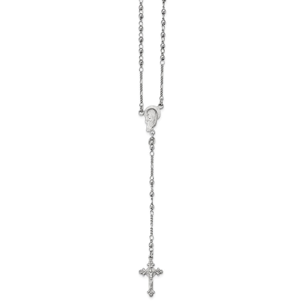 Sterling Silver Rhodium Plated Polished Beaded Rosary