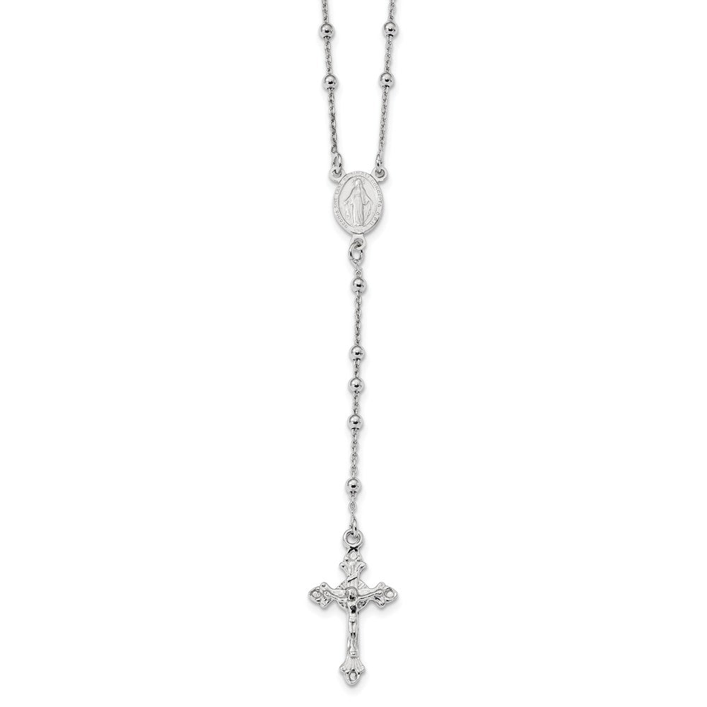 Sterling Silver Rhodium Plated Polished Beaded Rosary