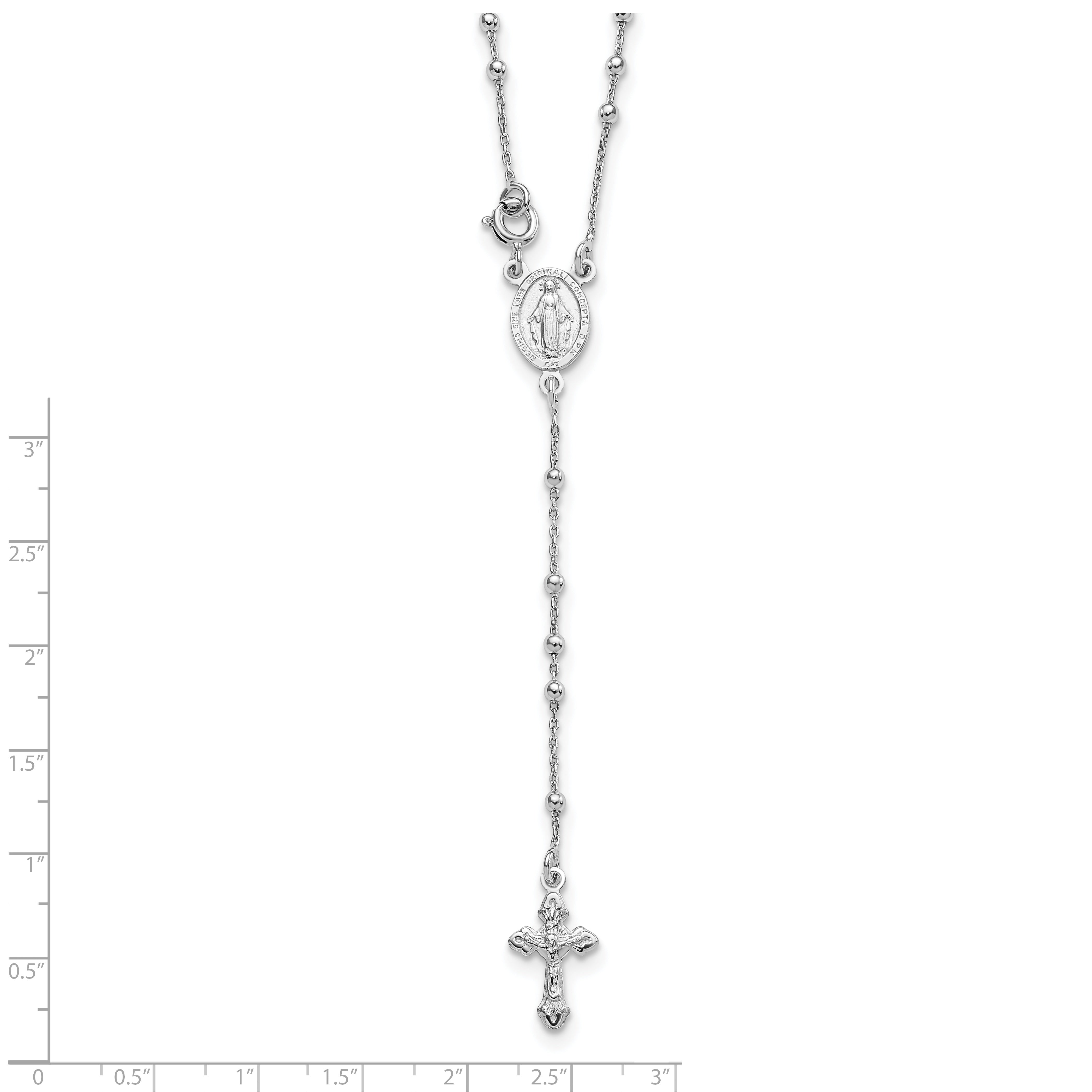 Sterling Silver 18 Rhodium Plated Polished Beaded Rosary