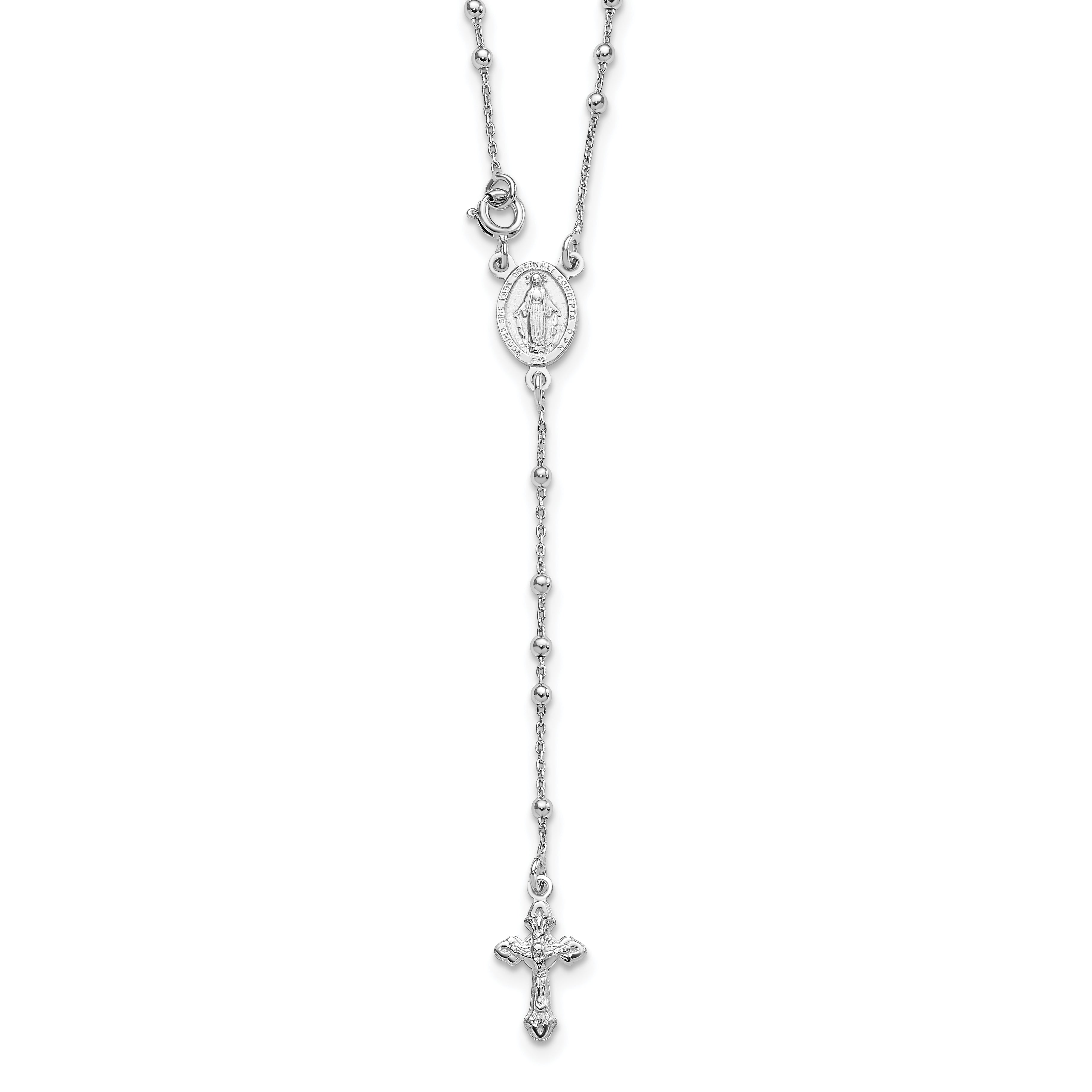 Sterling Silver 18 Rhodium Plated Polished Beaded Rosary