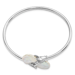 SS Rhodium-plated 16-17mm White Keshi FWC Pearl CZ Flexible Bangle