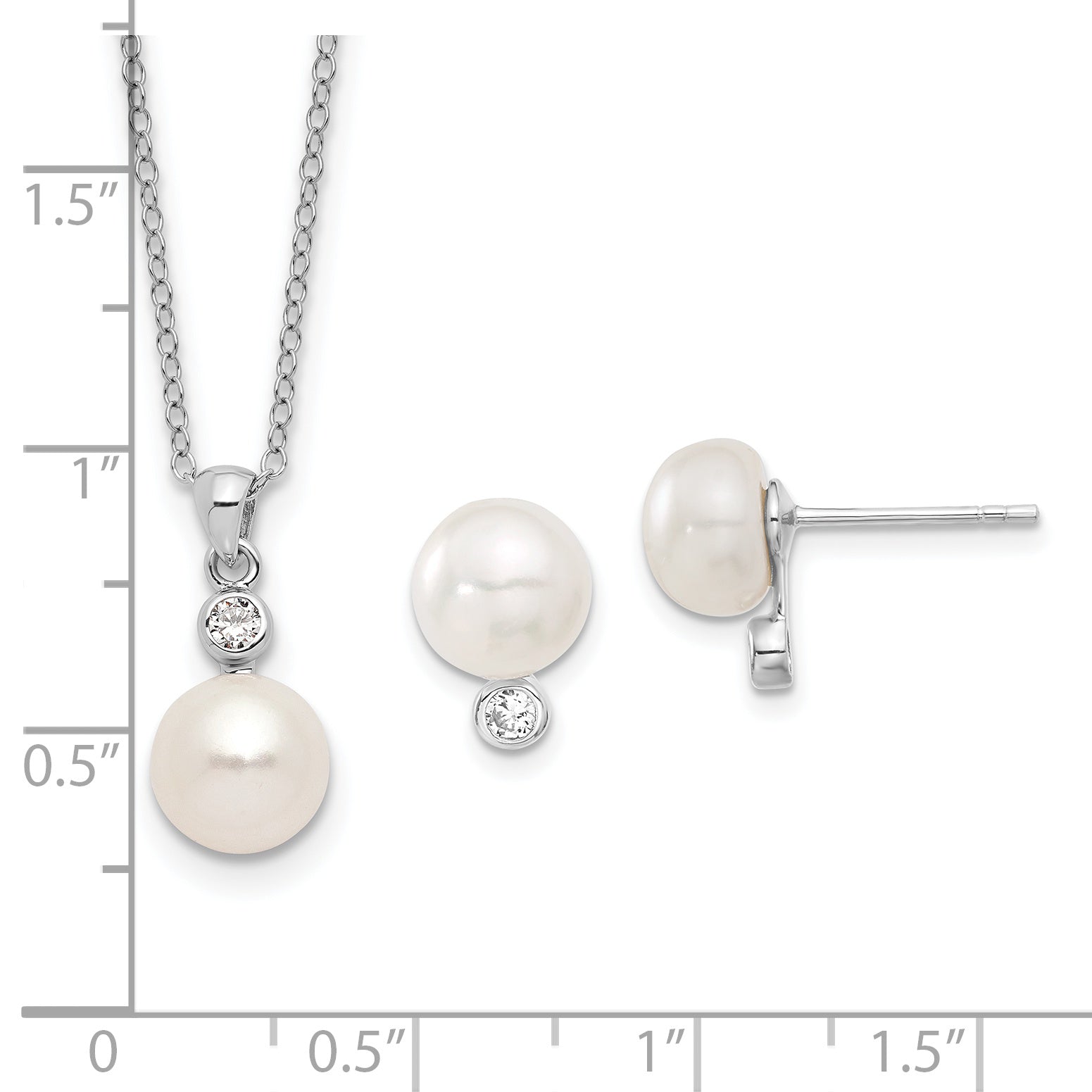 Sterling Silver Rhodium-plated 8-9mm FWC Pearl CZ Earring/Necklace Set