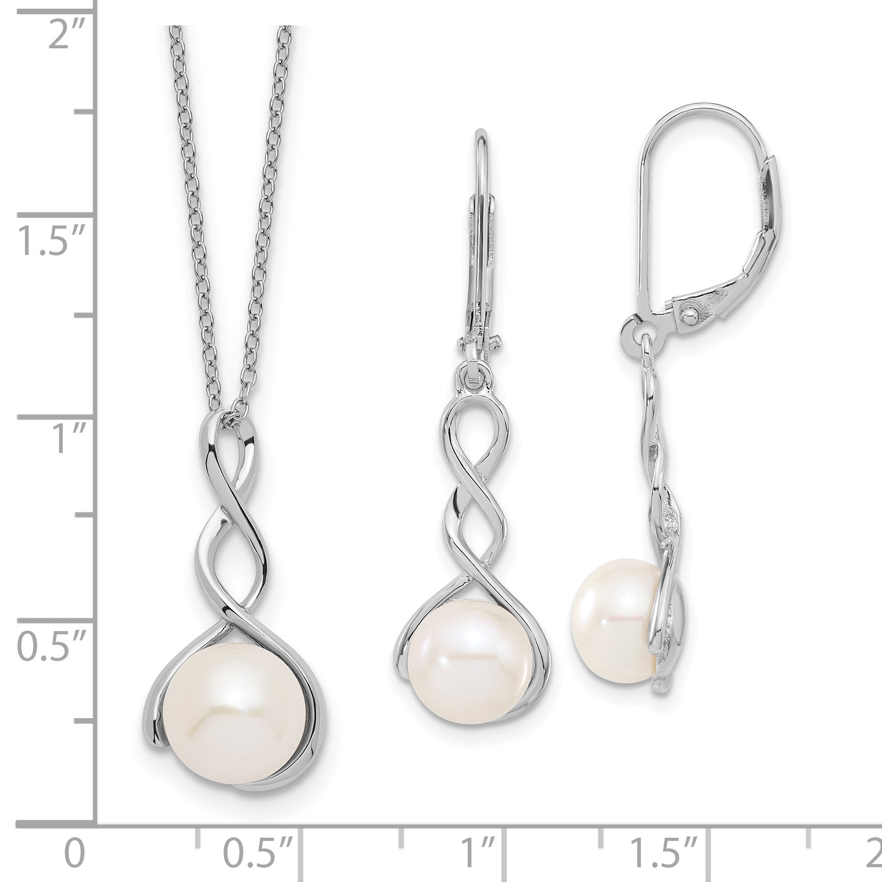 Sterling Silver Rhodium-plated 8-9mm White FWC Pearl Earring/Necklace Set