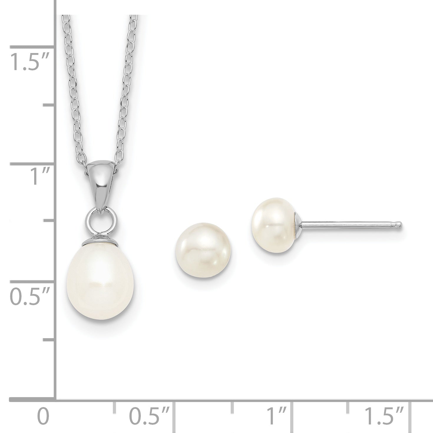 Sterling Silver Rhodium-plated 6-7mm White FWC Pearl Earring/Necklace Set