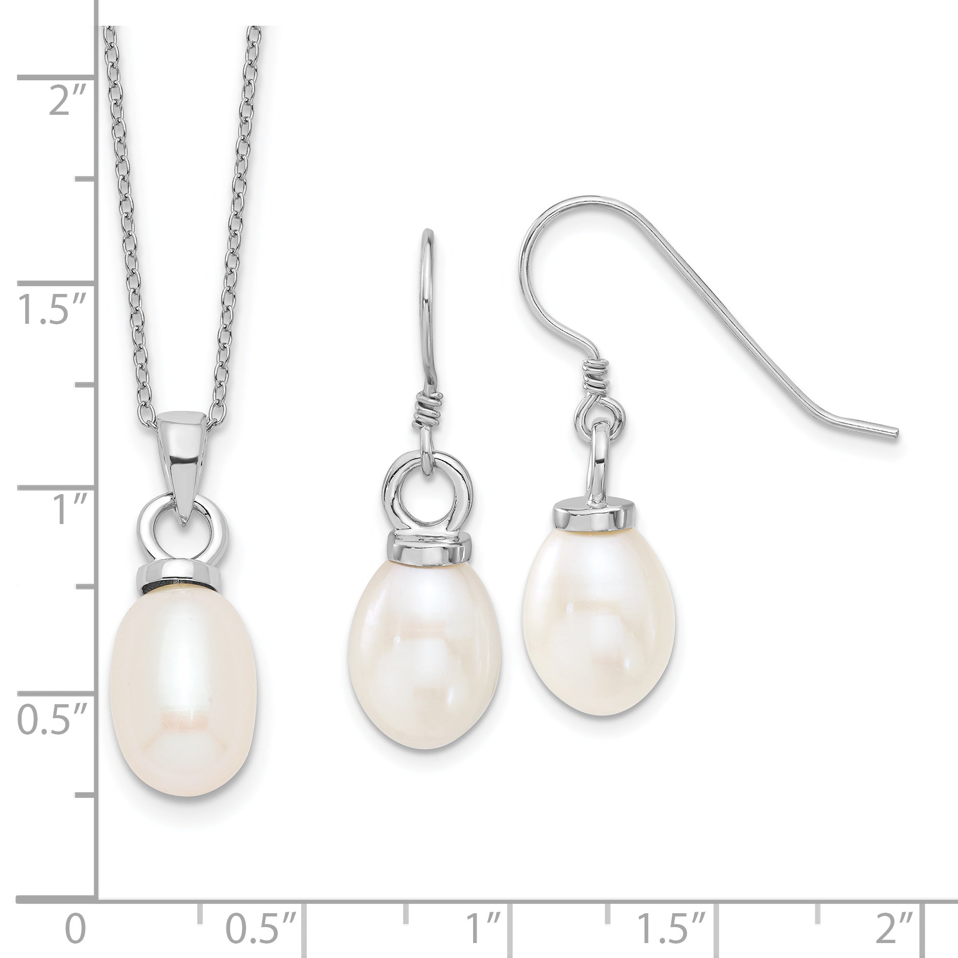 Sterling Silver Rhodium-plated 10-11mm FWC Pearl Earring/Necklace Set