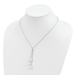 Sterling Silver Rhodium-plated 7-8mm White FWC Pearl CZ Drop Necklace