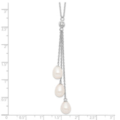 Sterling Silver Rhodium-plated 7-8mm White FWC Pearl CZ Drop Necklace