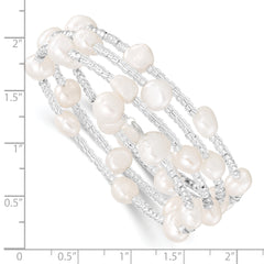 7-8mm White Baroque Freshwater Cultured Pearl and Glass Beaded Wrap Bracelet