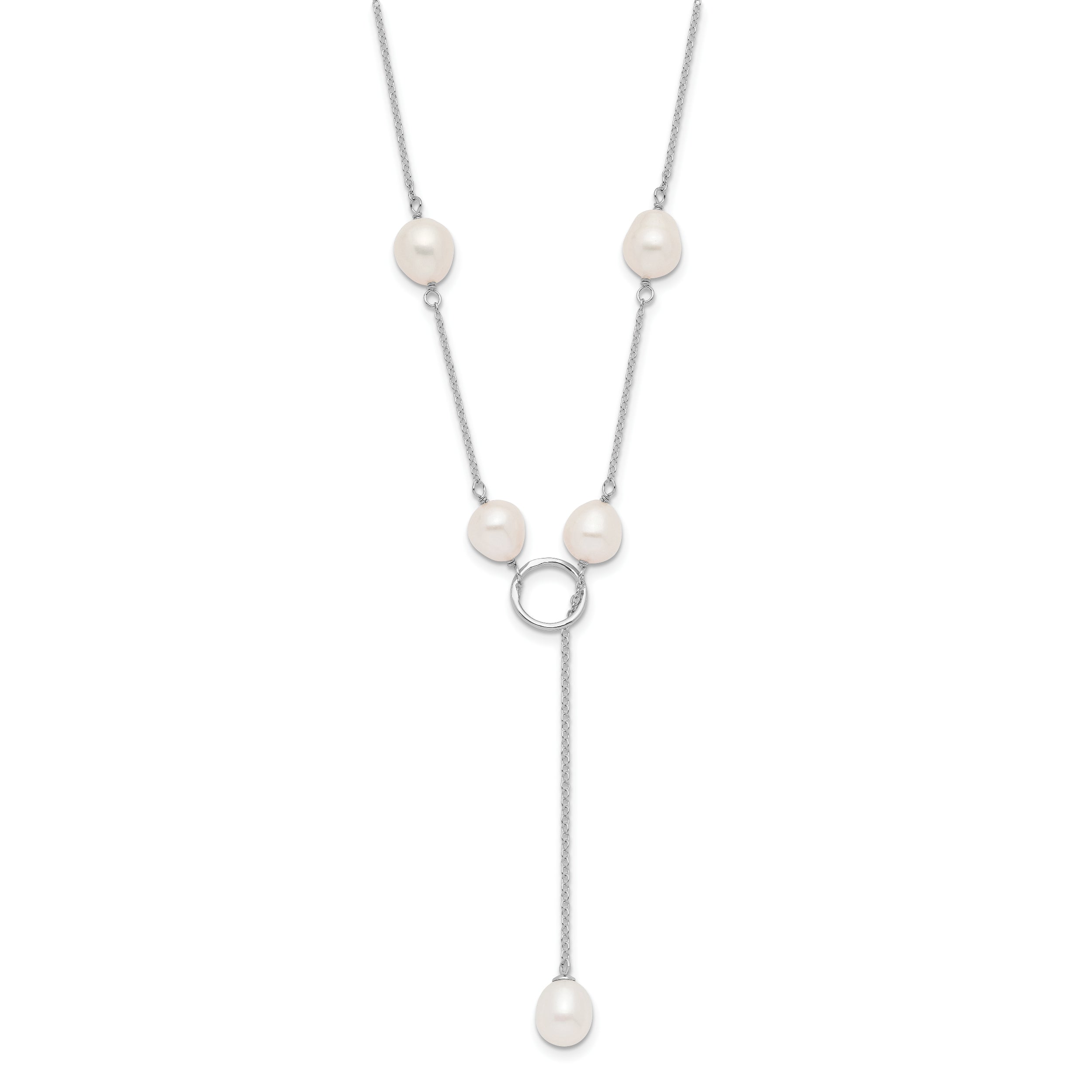 Sterling Silver Rhodium-plated 7-8mm White FWC Pearl DropToggle Necklace