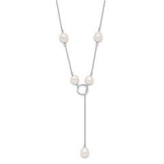 Sterling Silver Rhodium-plated 7-8mm White FWC Pearl DropToggle Necklace