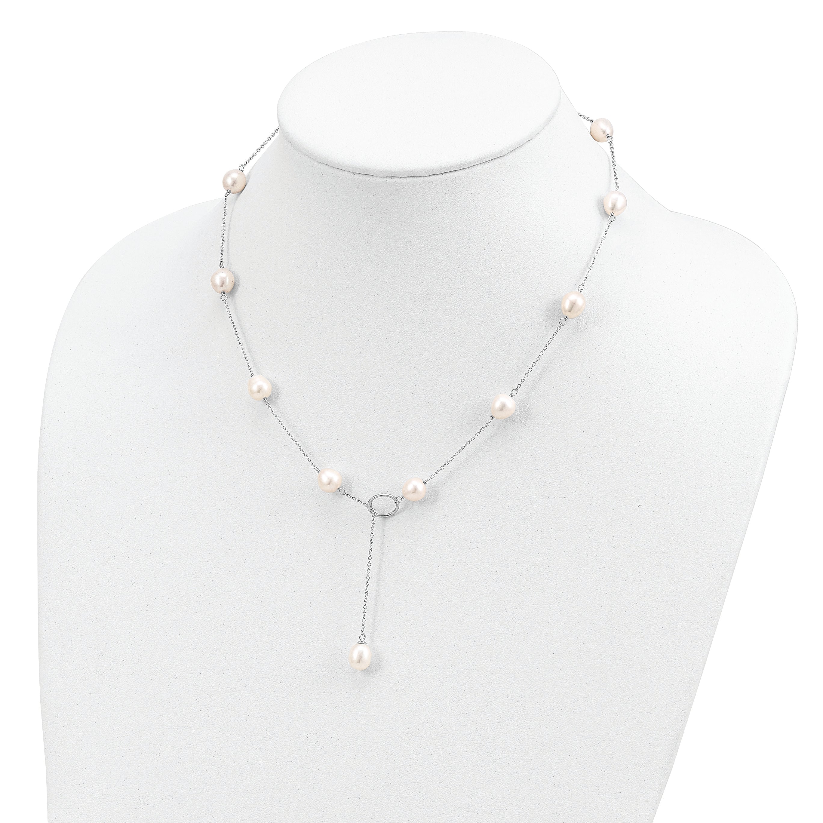 Sterling Silver Rhodium-plated 7-8mm White FWC Pearl DropToggle Necklace