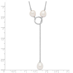 Sterling Silver Rhodium-plated 7-8mm White FWC Pearl DropToggle Necklace