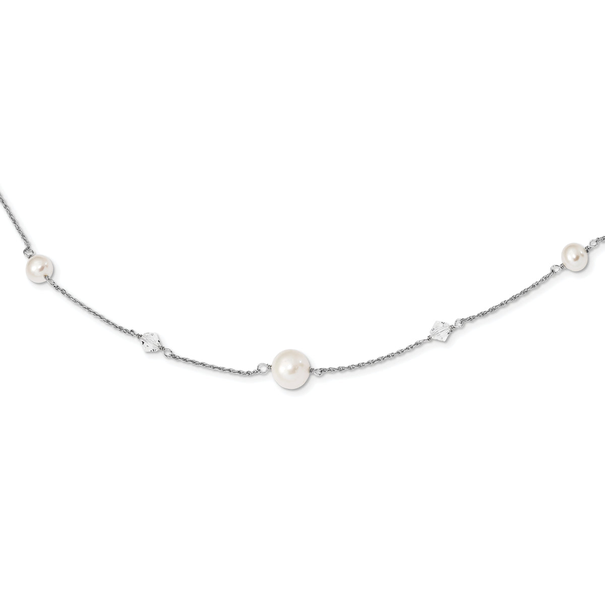 Sterling Silver RH 6-10mm Wt FWC Pearl Glass 5 Stat 2.5in ext Necklace