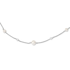 Sterling Silver RH 6-10mm Wt FWC Pearl Glass 5 Stat 2.5in ext Necklace